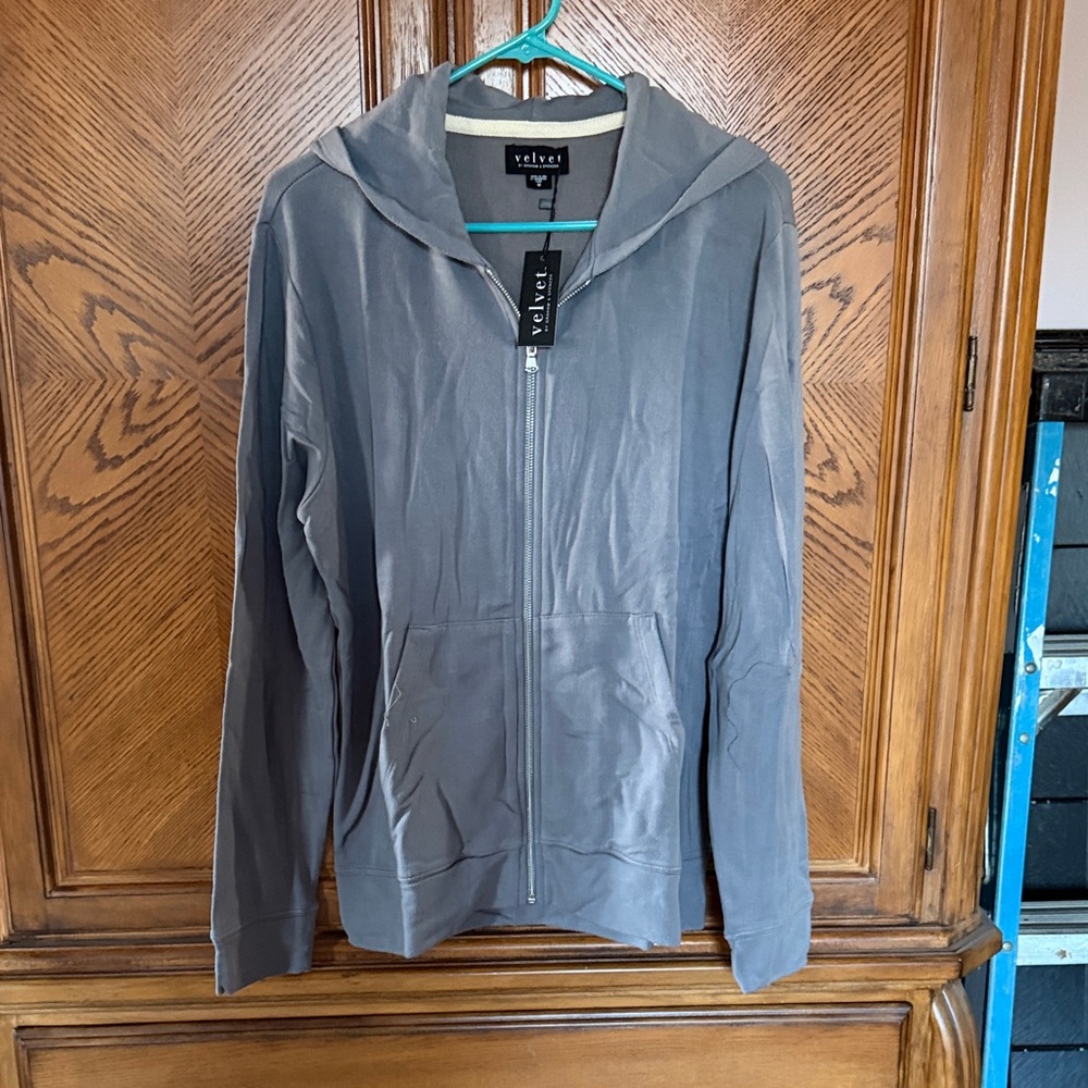 Velvet by Graham & Spencer Gray Full-Zip Hooded Sweatshirt size Medium